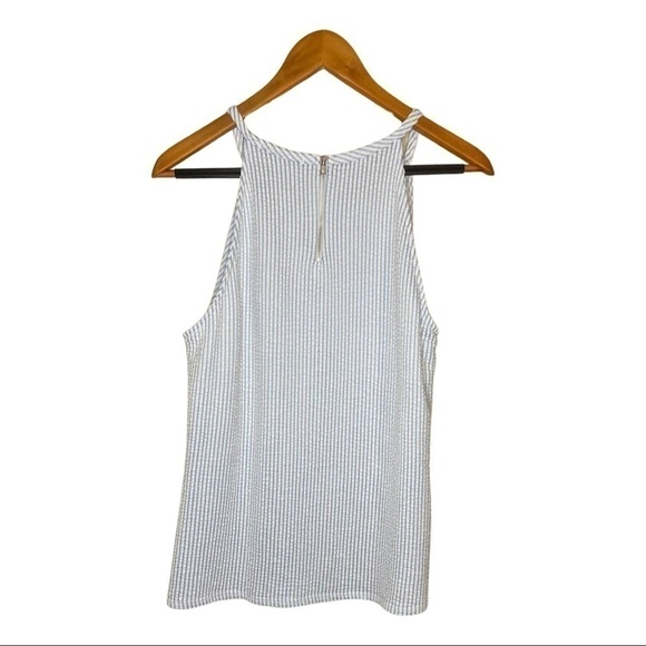 Green Envelope Los Angeles Blue and White Striped Zip Up Tank Top - Picture 3 of 6